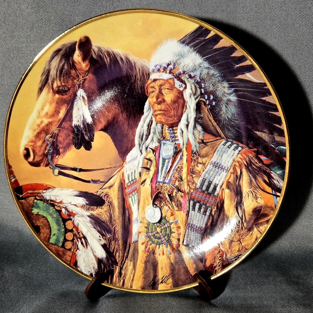 🦃 Decorative Plate with Native American Chief and Horse